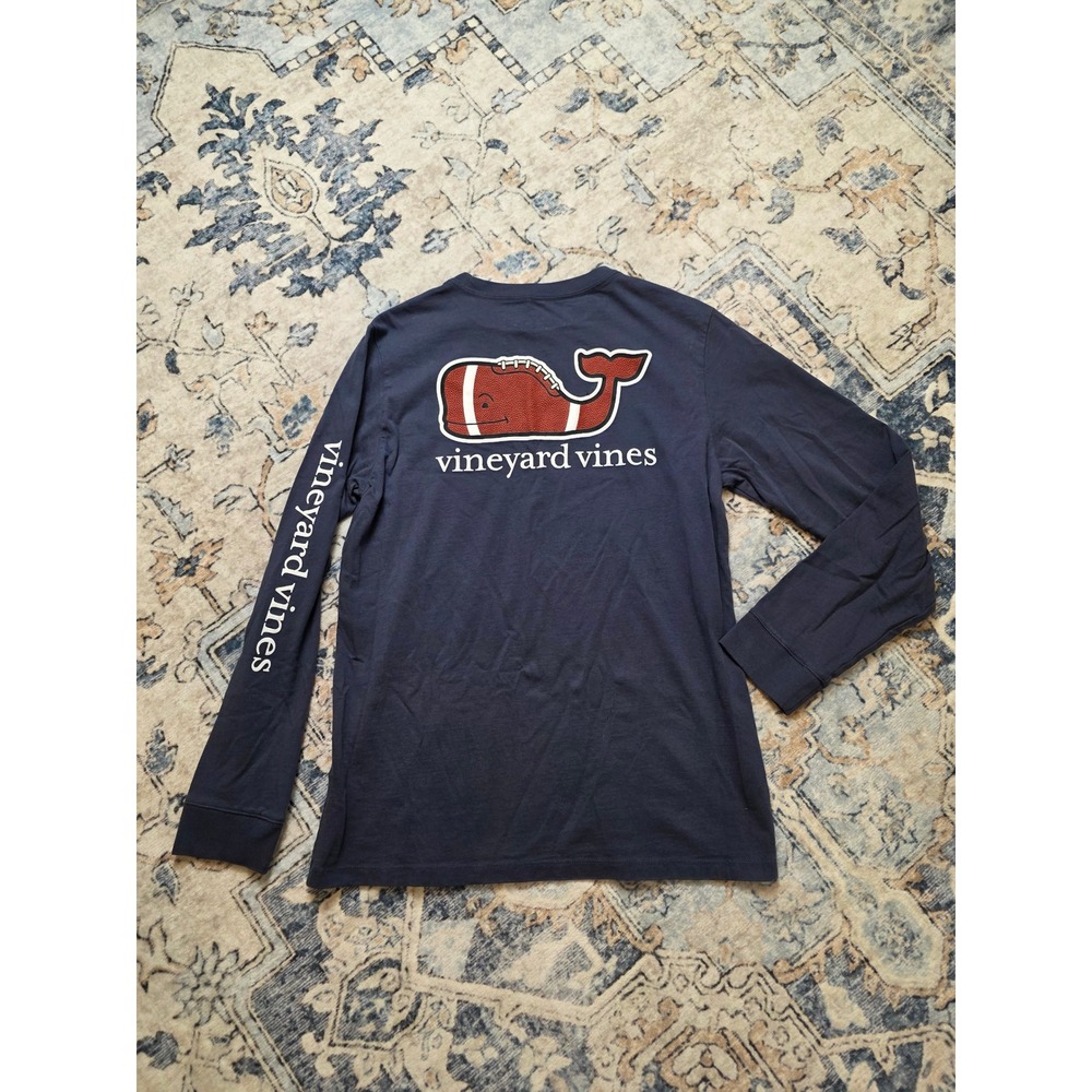 Vineyard Vines Youth Large Football Whale Southern Preppy Long Sleeve Shirt
